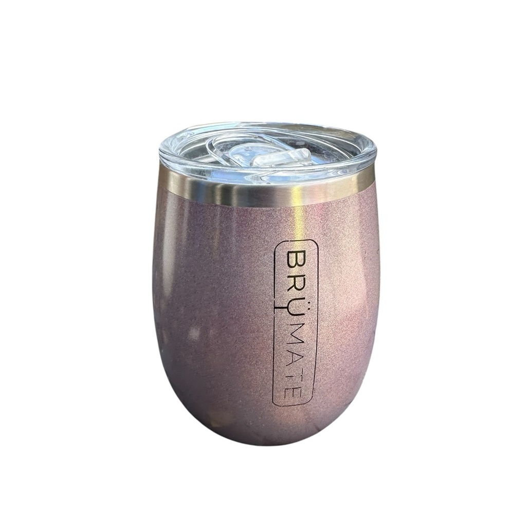 BrüMate Pink Metallic Stemless Wine Tumbler with Lid